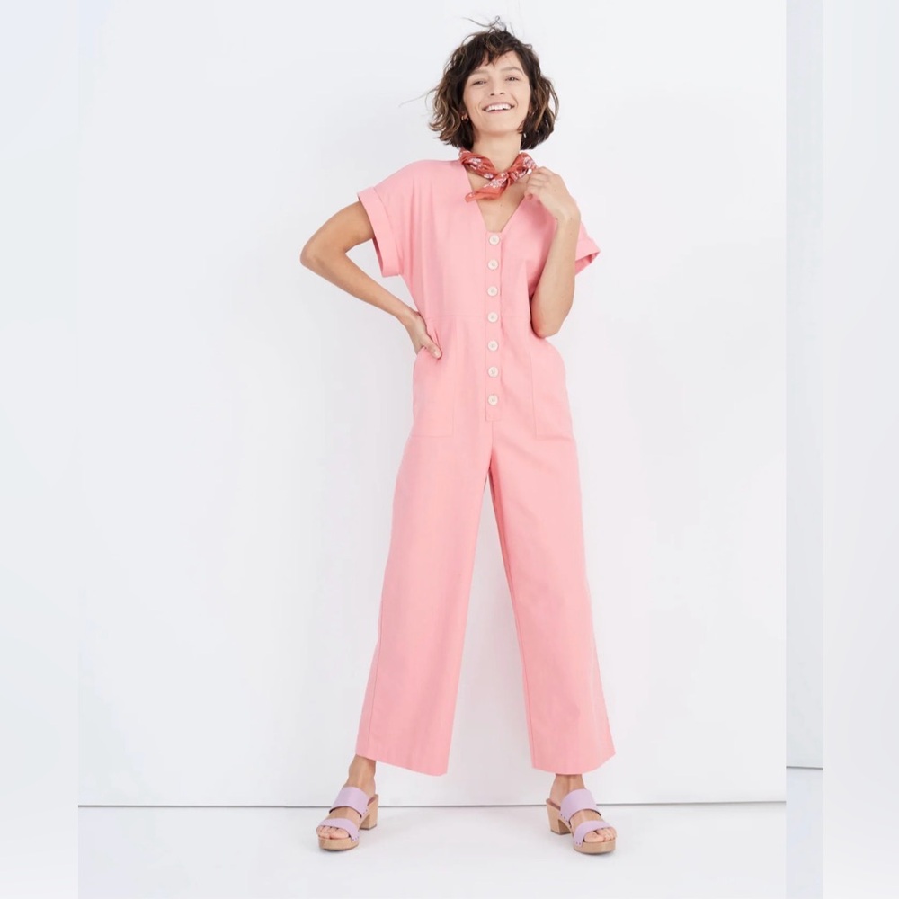 Madewell Button-Front Day Jumpsuit Pink Size 10